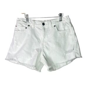 White Aerie Distressed Denim Cutoff Shorts with Elastic Waist and Frayed Hem